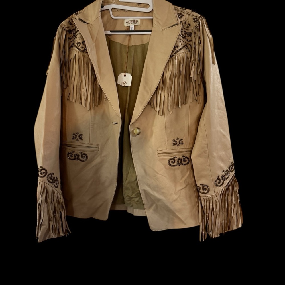 Shyanne Women's Fringe Embellished Leather Blazer - Picture 9 of 9